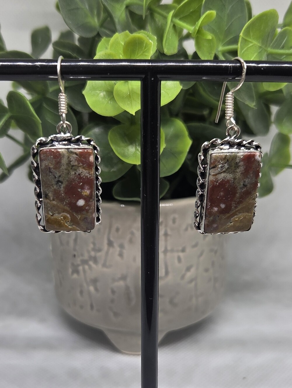 Artisan Multicolor Jasper Rectangle Drop Earrings